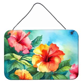 NEW Hawaii Hawaiian Hibiscus in Watercolor Wall or Door Hanging Prints Aluminum Metal Sign Kitchen Wall Bar Bathroom Plaque Home Decor, 8HX12W