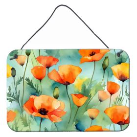 NEW California California Poppies in Watercolor Wall or Door Hanging Prints Aluminum Metal Sign Kitchen Wall Bar Bathroom Plaque Home Decor, 8HX12W