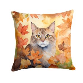 Dwelf Cat in Fall Leaves Throw Pillow Machine Washable, Indoor Outdoor Decorative Pillow for Couch, Bed or Patio, 18Hx18W