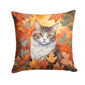 La Perm Cat in Fall Leaves Throw Pillow Machine Washable, Indoor Outdoor Decorative Pillow for Couch, Bed or Patio, 18Hx18W