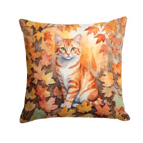 Cheetoh Cat in Fall Leaves Throw Pillow Machine Washable, Indoor Outdoor Decorative Pillow for Couch, Bed or Patio, 18Hx18W