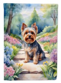Yorkshire Terrier Spring Path Garden Flag Mailbox Flag Decorative Yard Flag Banner Outside Patio Artwork Yard Flower Beds, Garden Size, Multicolor (Default: Default)
